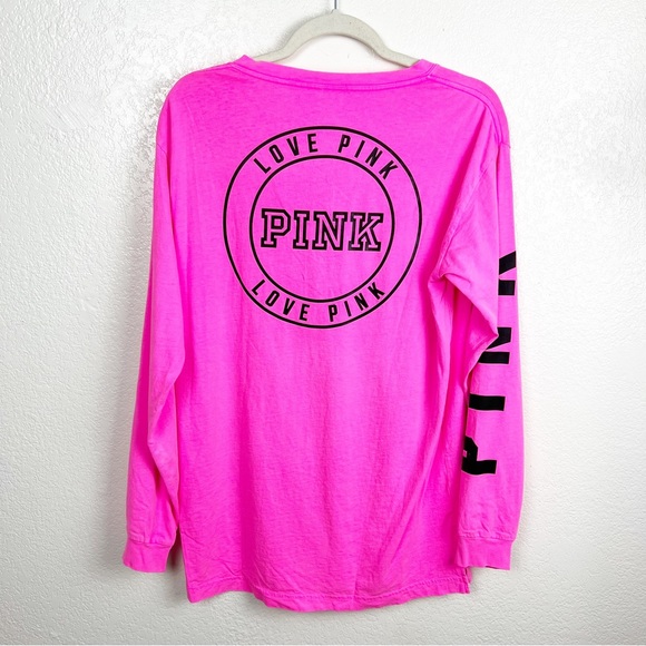 PINK Victoria's Secret Tops - Victoria's Secret Pink Hot Pink V-Neck Henley Long Sleeve Top Cotton Size Small